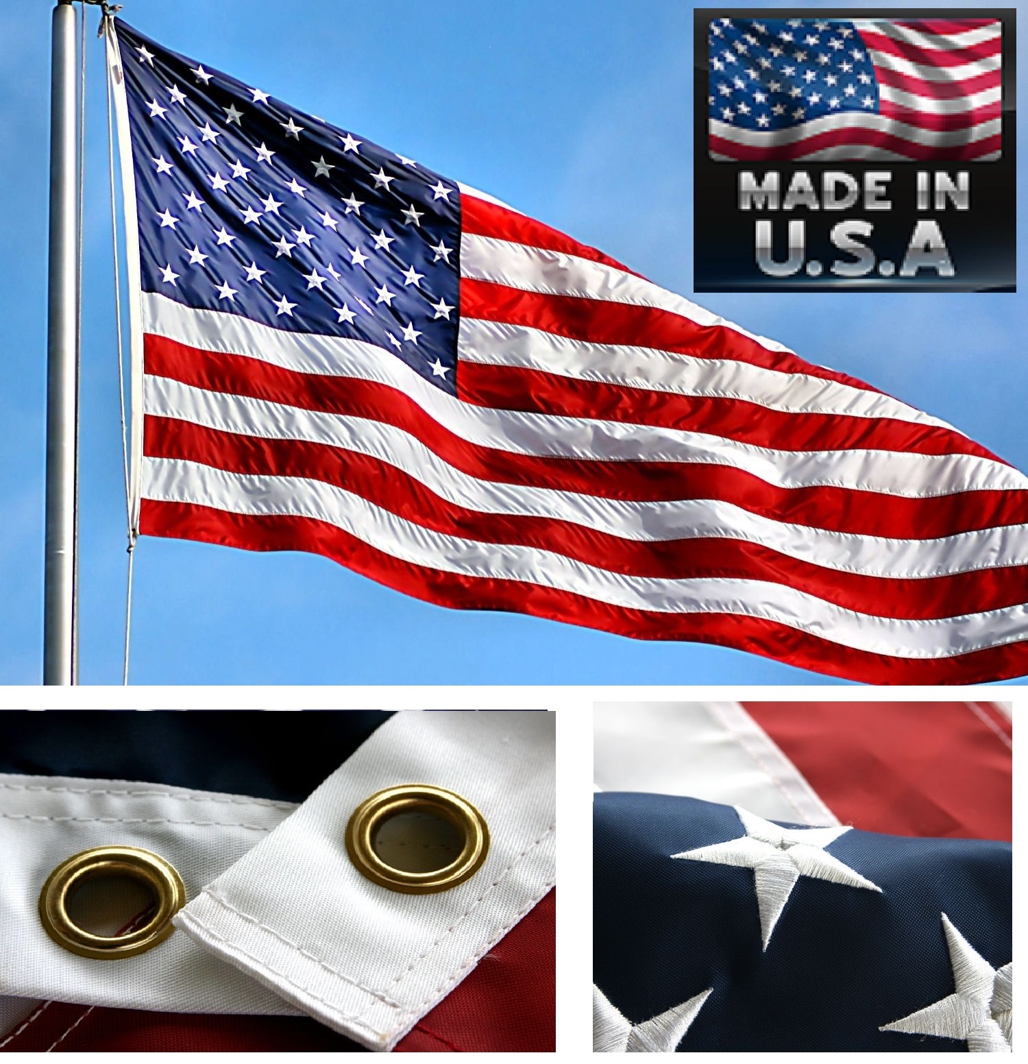 USA MADE 3×5 ft US NYLON FLAG EMBROIDERED&SEWN 300D UNITED STATES AMERICA Banner