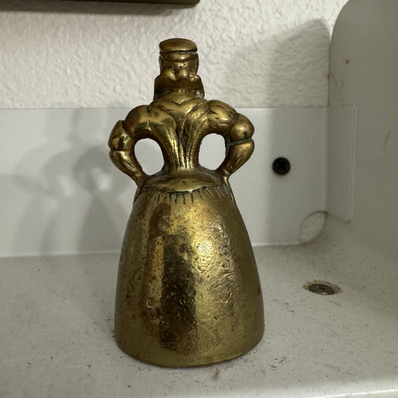 Antique Vtg Solid Brass Elizabethan Lady Bell Figurine Legs Feet Clappers 3-1/4″