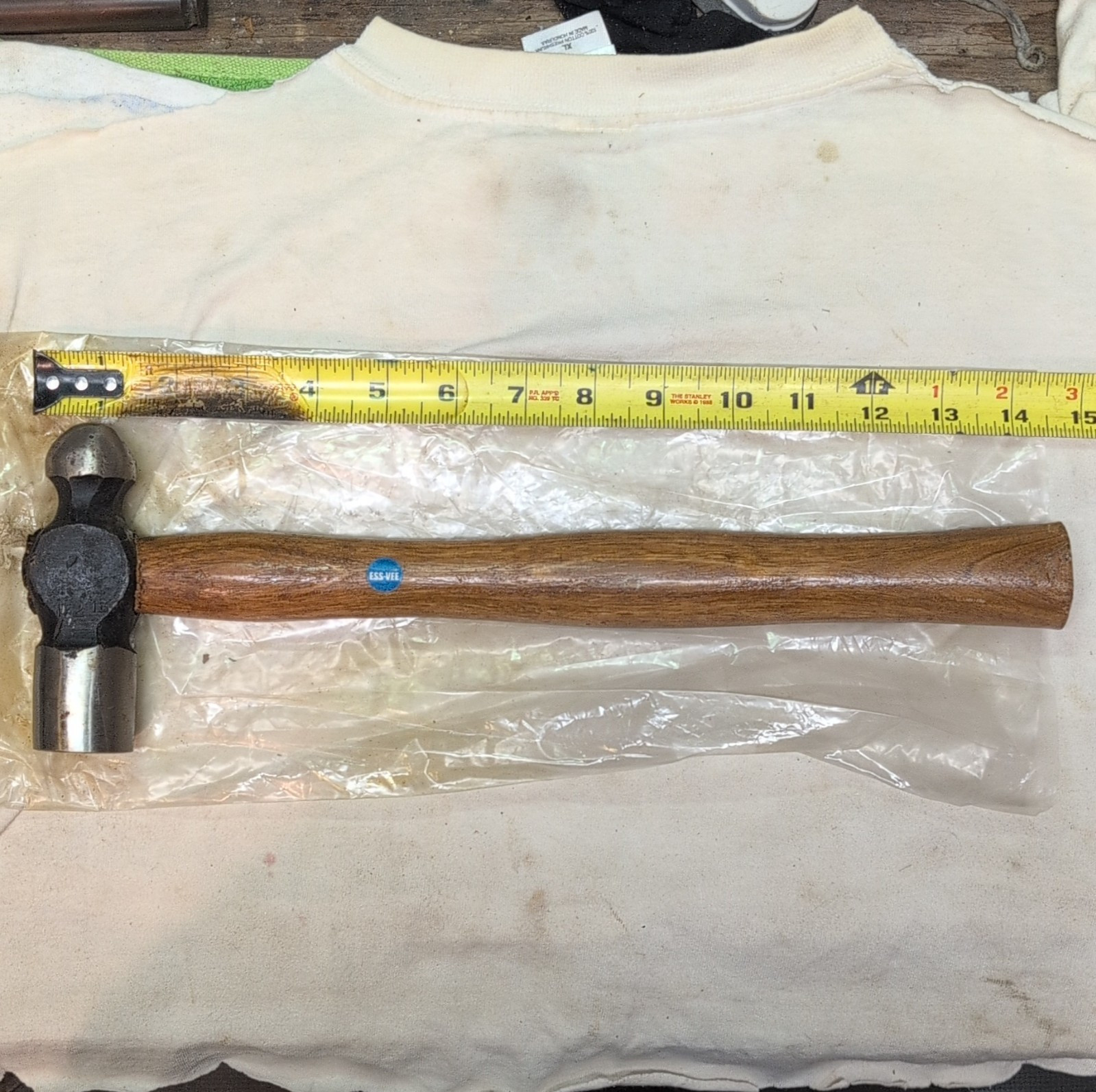 Vintage ESS-VEE 1.5 LB Ball Peen Hammer NOS Wood Handle 24 oz Made In India New!