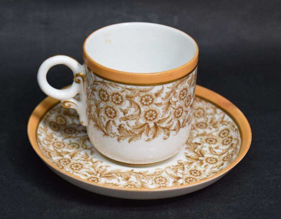 Royal Worcester Porcelain W3464 Floral Antique Demitasse Cup & Saucer 1888