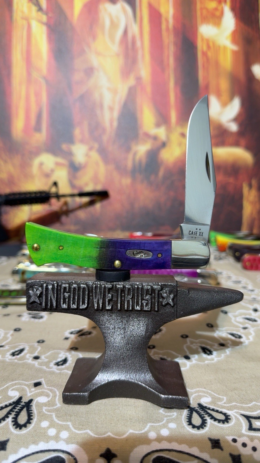 Case XX Woot Custom “THE HULK” Lime Green/Purple Sawcut Jig Axe Handle