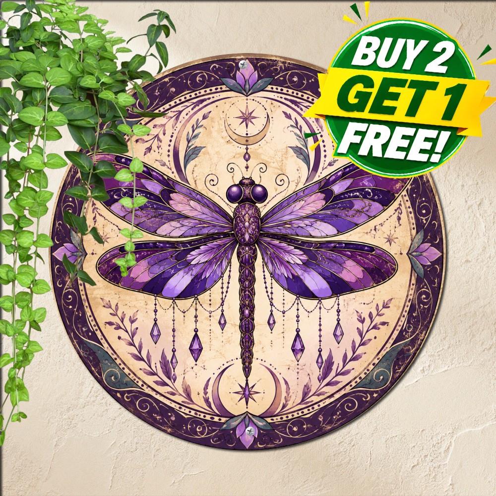 Purple Floral Abstract Round Modern Artistic Metal Plaque Art