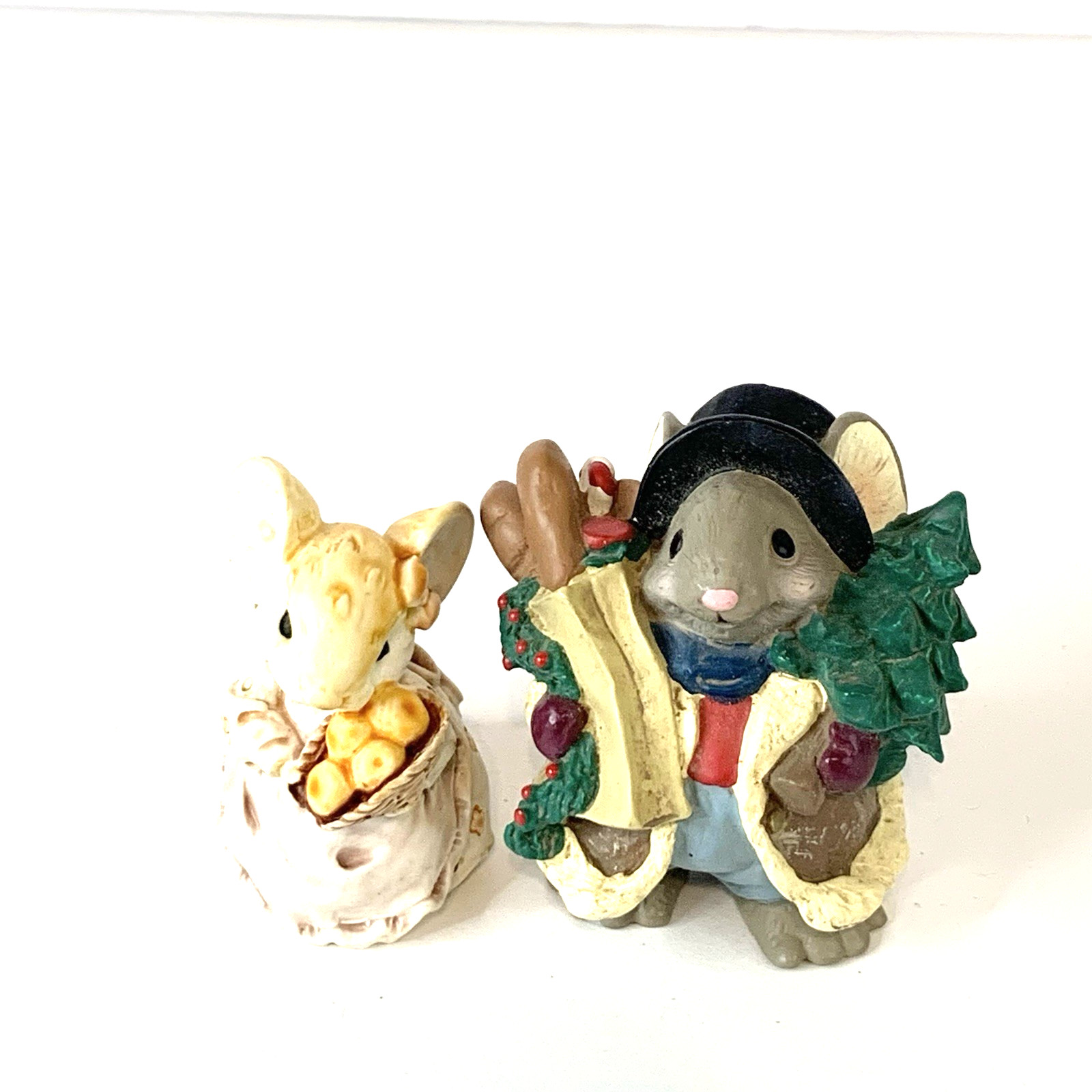 Caroling Mouse With Grocery And Little Cheesers Ganz Lot of 2 Mouses Figurines