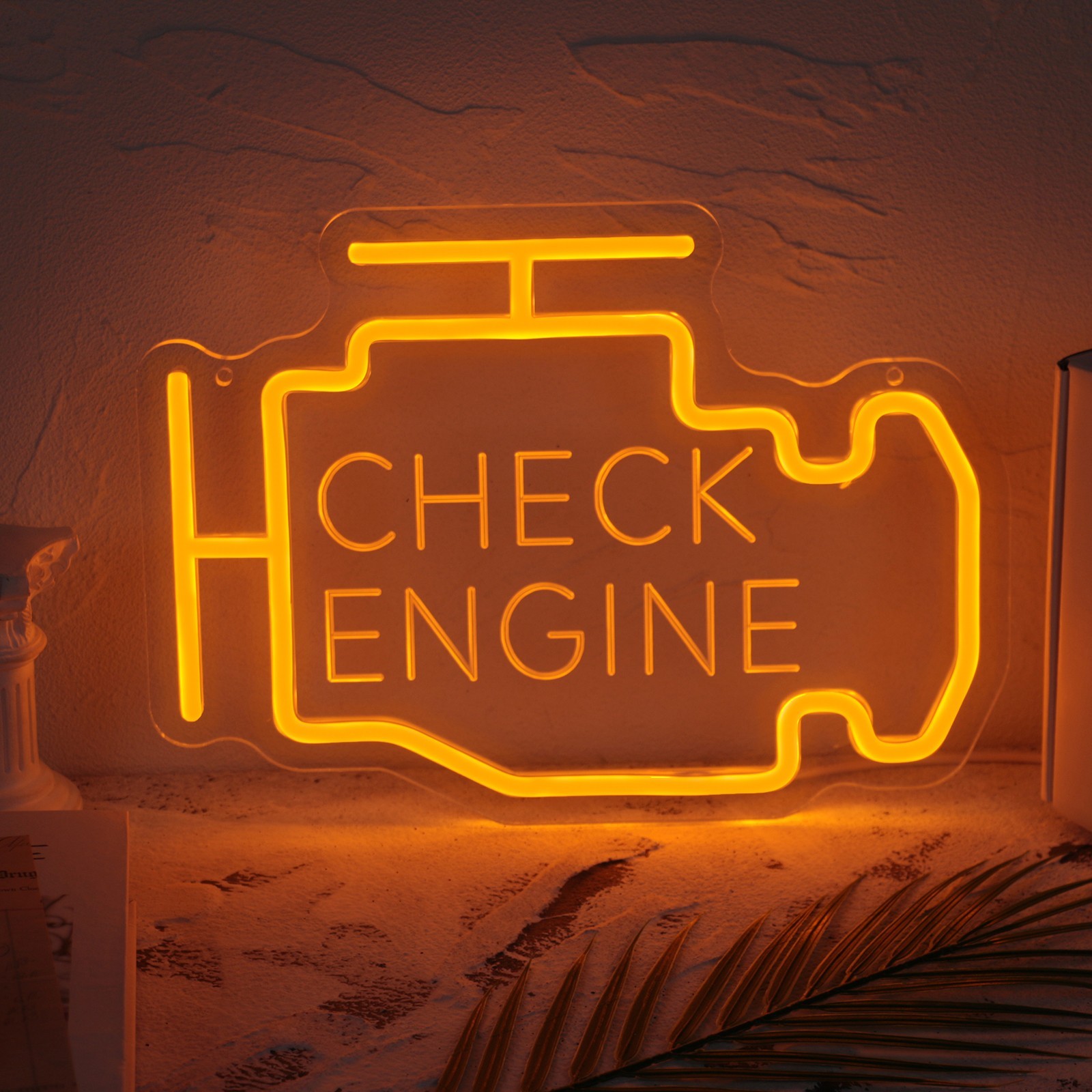 Car Style “Check Engine” Neon Sign light USB-Powered Garage & Game Room Decor