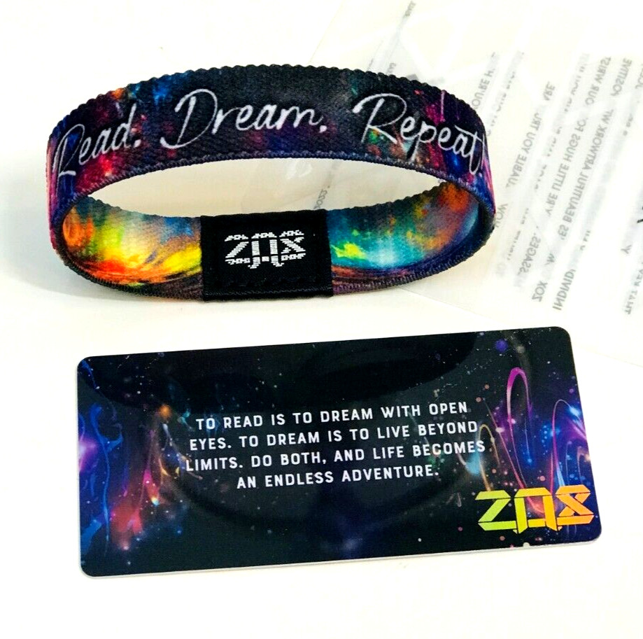 ZOX **READ, DREAM, REPEAT!** Silver Single Large Wristband w/Card NIP