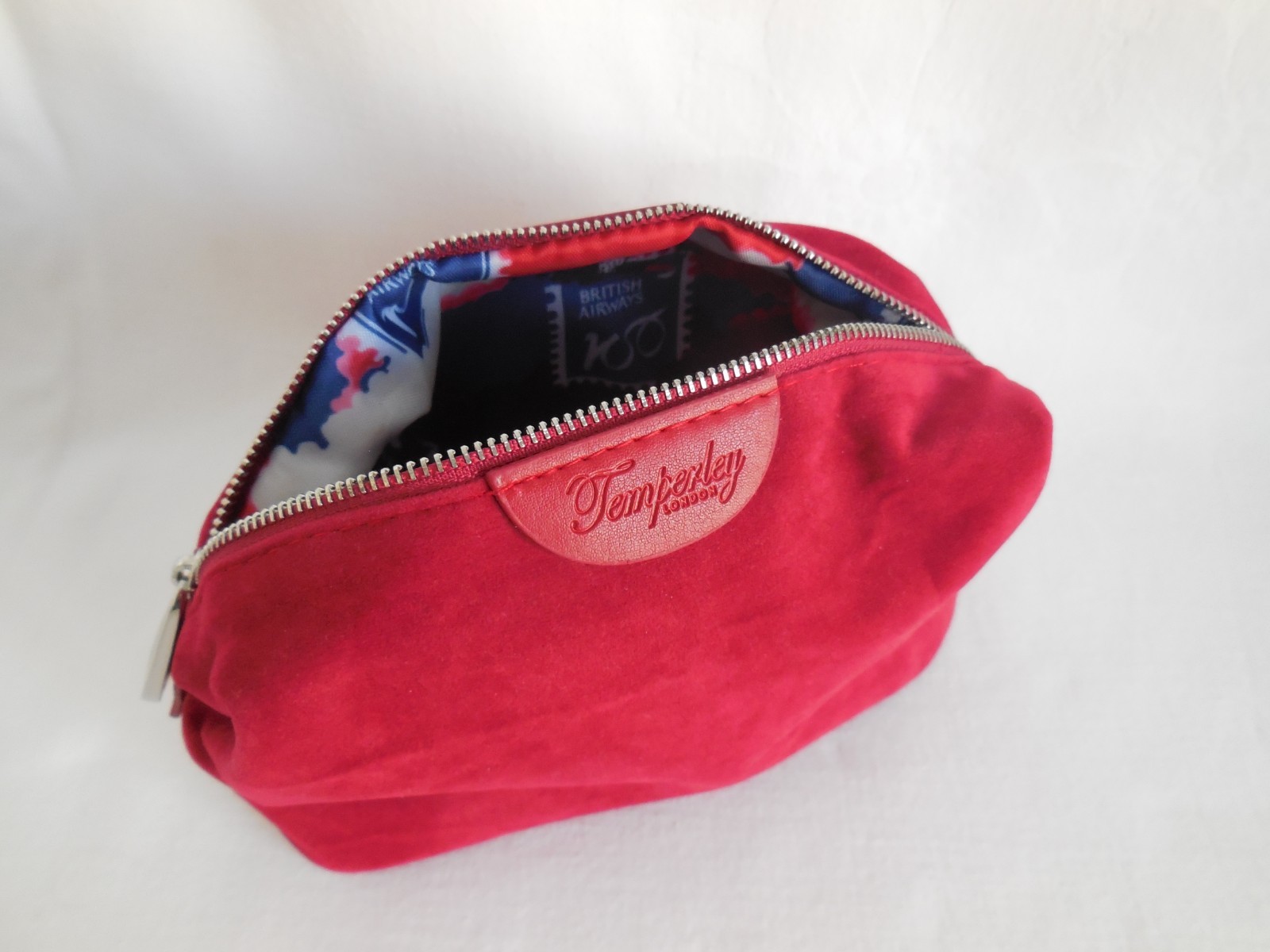 Two Empty British Airways First Class Temperley Velvet Amenity Makeup Wash Bags