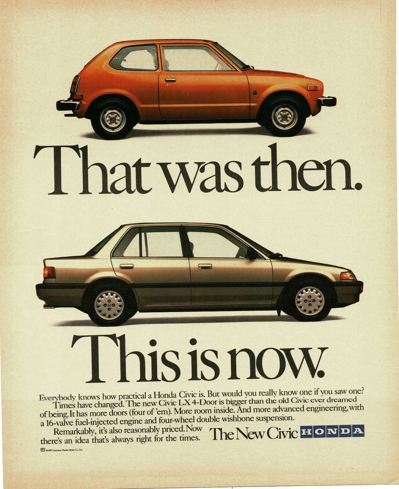 1987 HONDA Civic LX silver 4-door Vintage Print Ad