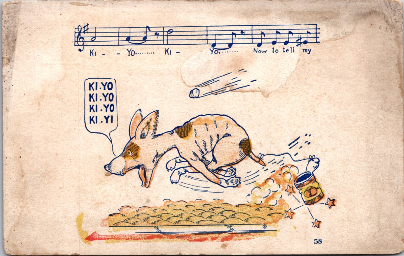 Musical Comic Dog Yelping Ki-Yo Ki-Yo Comic UNP UDB Postcard XF12