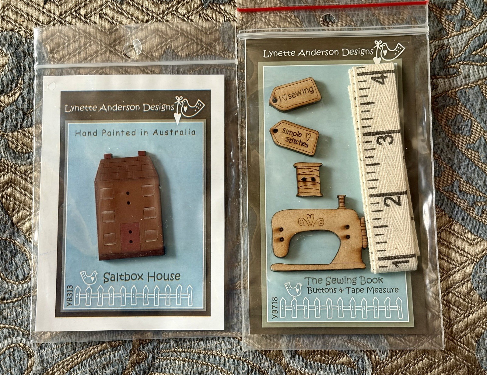 Lot of 2 NIP Lynette Anderson Wooden Buttons Australia Saltbox House, Sewing