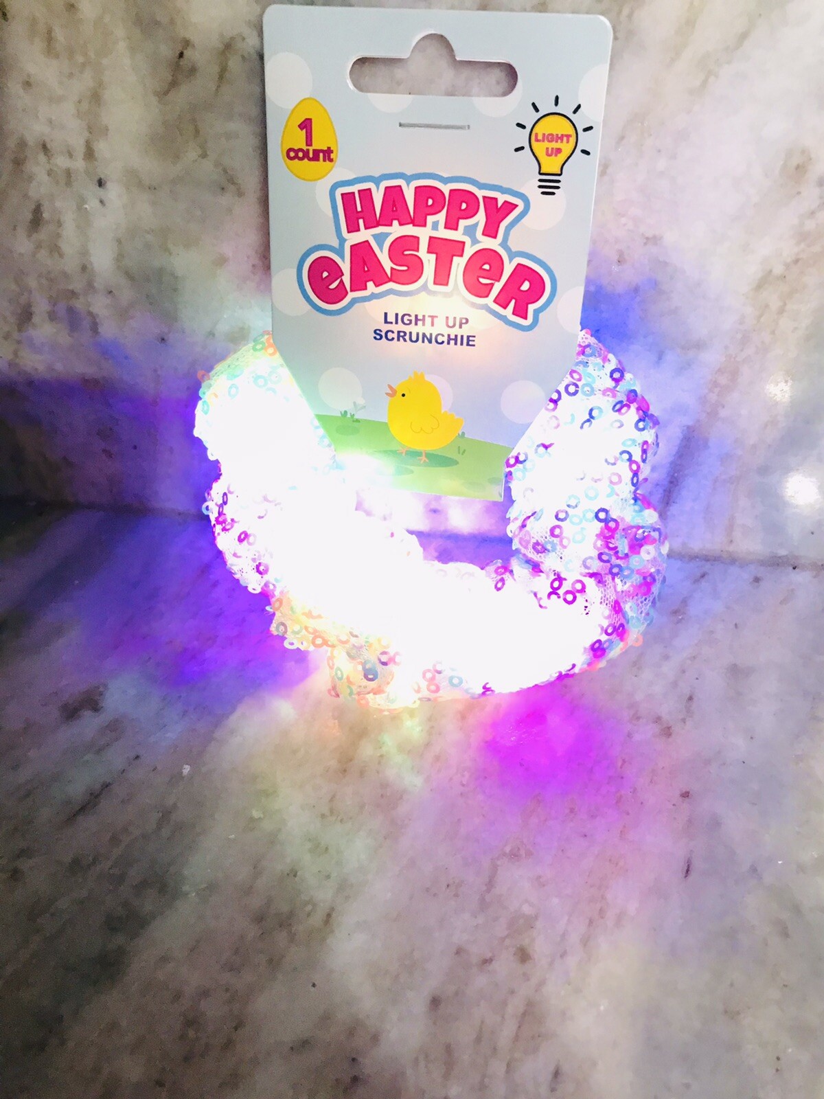 1ct Happy Easter Light Up Pink Sequin Scrunchie Adult Use