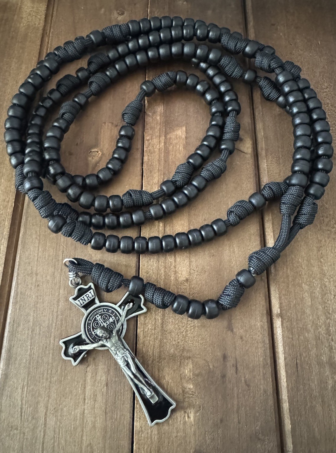 15 Decade Catholic Rosary- Black Matte Beads Rosary, 3 Inches Crucifix, Handmade