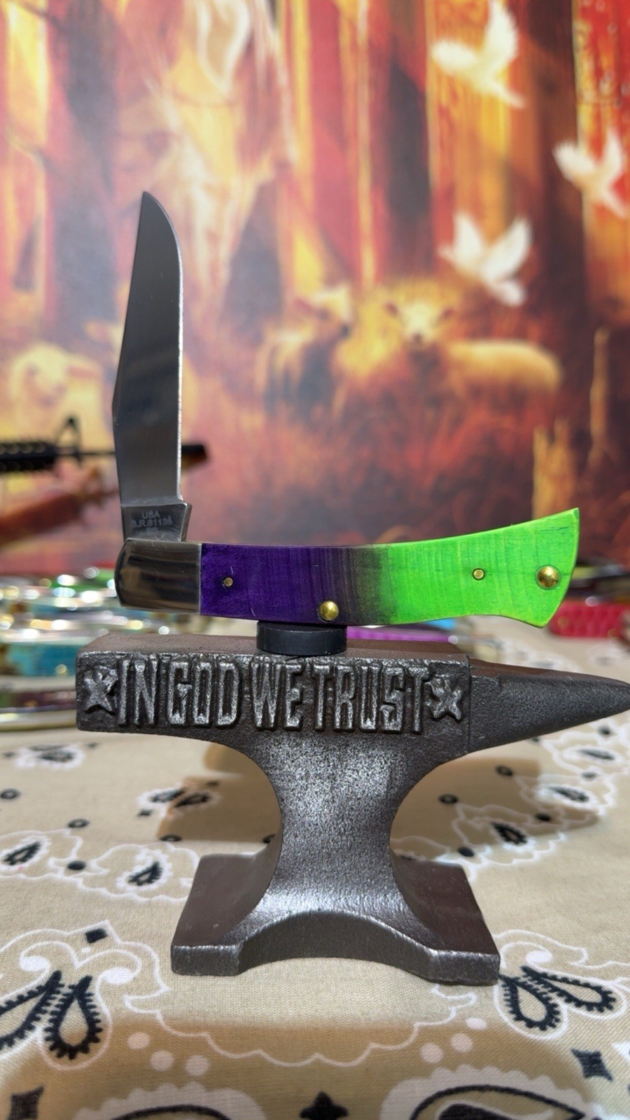 Case XX Woot Custom “THE HULK” Lime Green/Purple Sawcut Jig Axe Handle