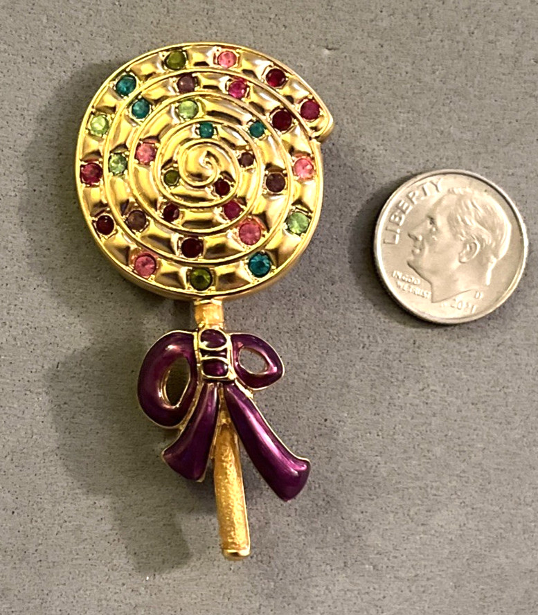Mint SWAROVSKI Multi-color Pave Crystal Enamel Swan Signed Lollipop Pin Brooch