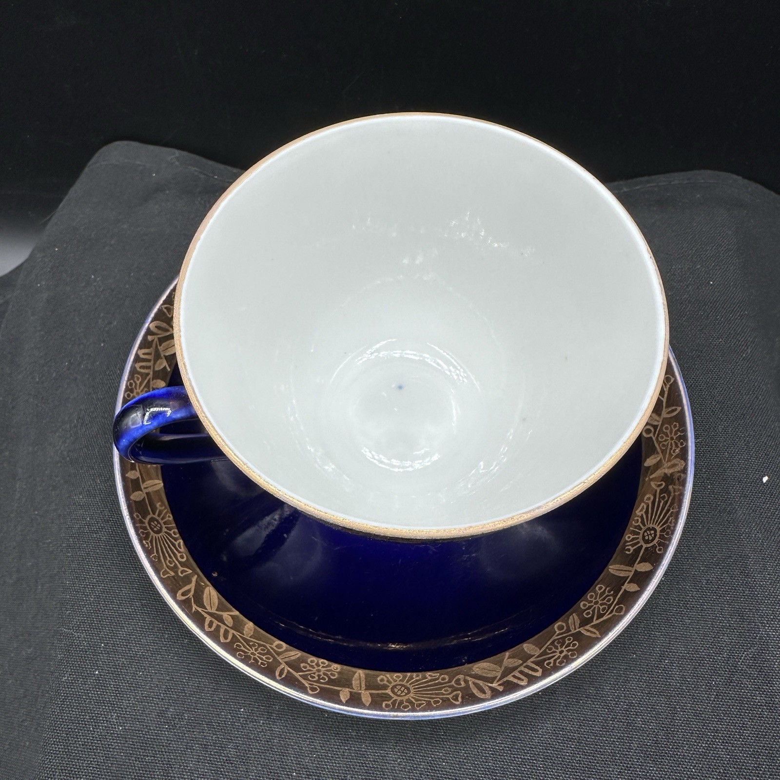 Vtg Lomonosov LFZ Russian USSR Cobalt Blue Gold Gilt Tea Cup Saucer Porcelain