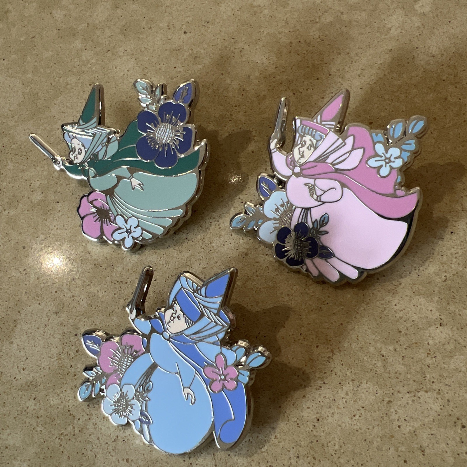 Three Fairies Sleeping Beauty Loungefly Disney Pin Set Flora Fauna Merryweather