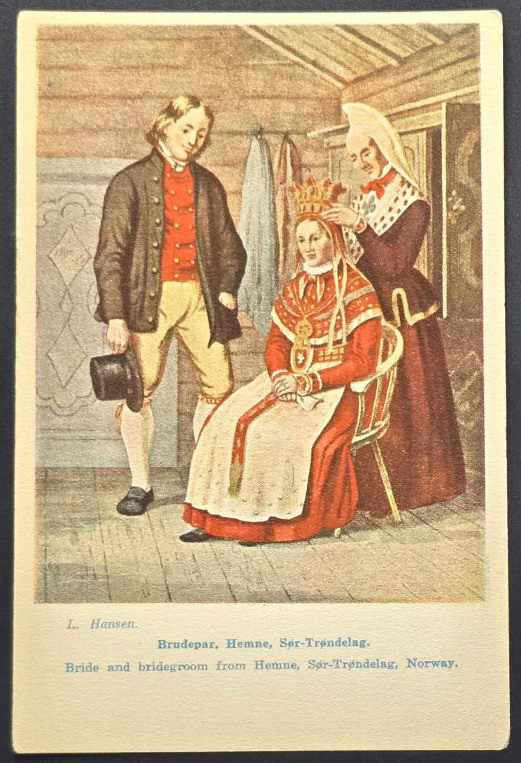 1925 Norway Bride Groom Hemne Sør-Trøndelag Folk Costume Postcard
