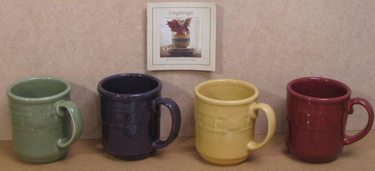 LOT Longaberger Pottery SOLID COLOR 8 oz coffee tea MUG CUP butternut paprika ++