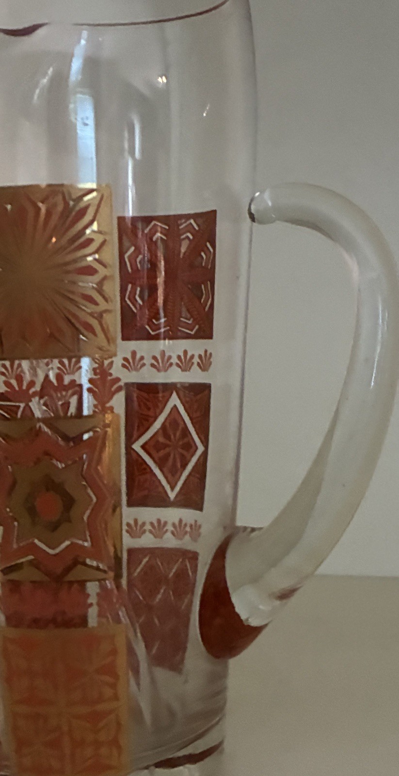 Vtg Cocktail Pitcher Gold With Glass Stir Stick Vintage Bar MCM Mid Century