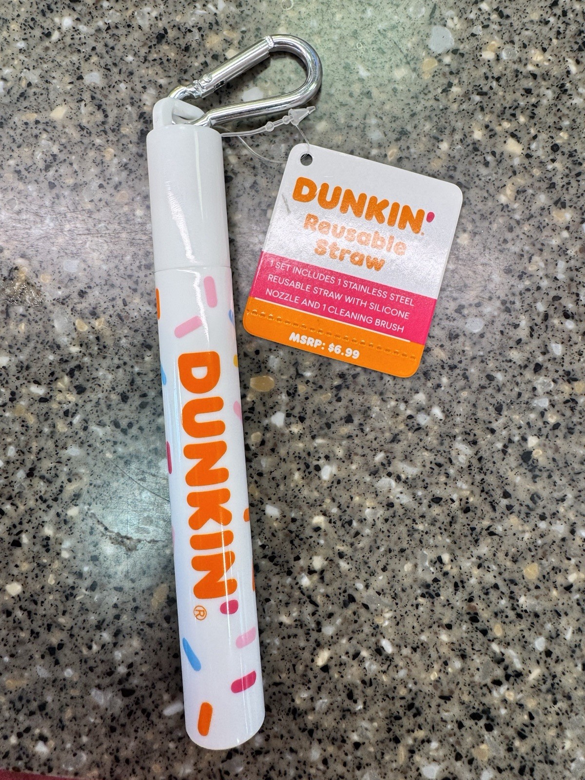BRAND NEW DUNKIN STAINLESS STEEL REUSABLE STRAW W/CLEANING BRUSH