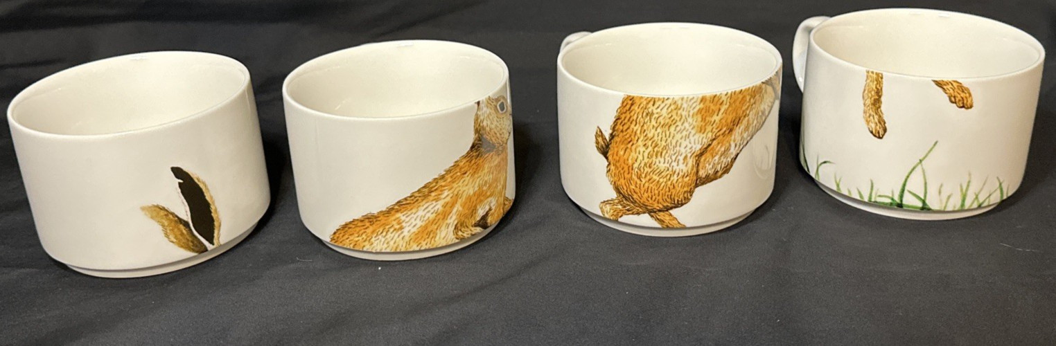 Rabbit Graphic Stacking Cups Coffee Tea Espresso Mugs Set of 4 Tetault & Lee