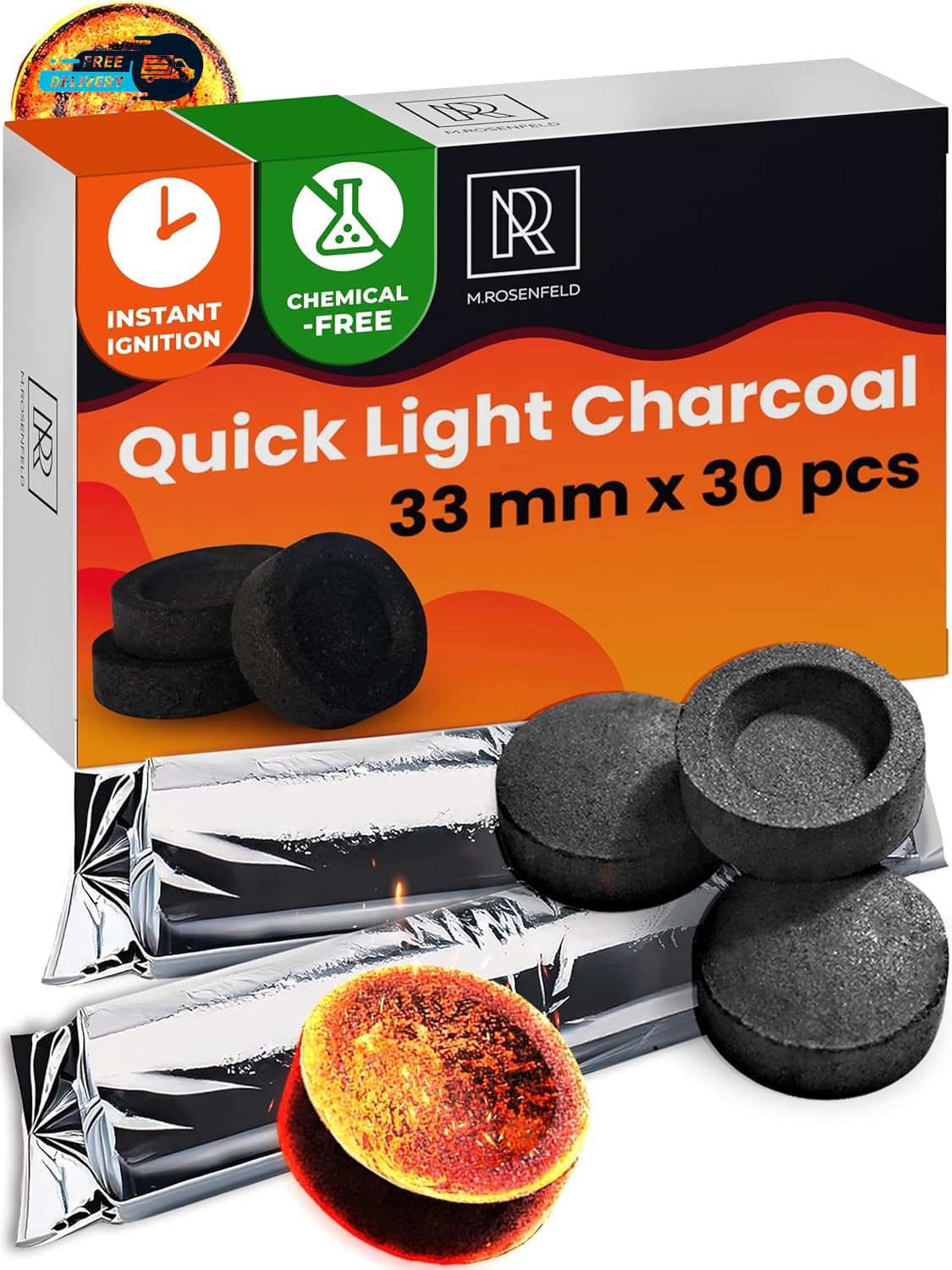 30 Pcs Charcoal Discs to Burn Incense – Hookah Charcoal Hookah Coals for Hookah