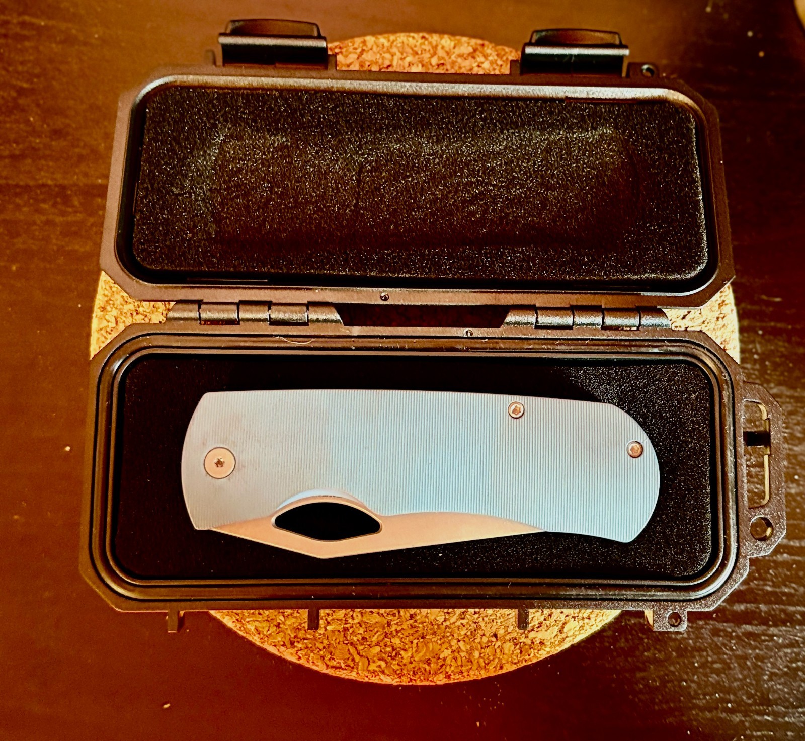 Custom anodized titanium EDC knife – Aqua blue/Darkwash 3.74″
