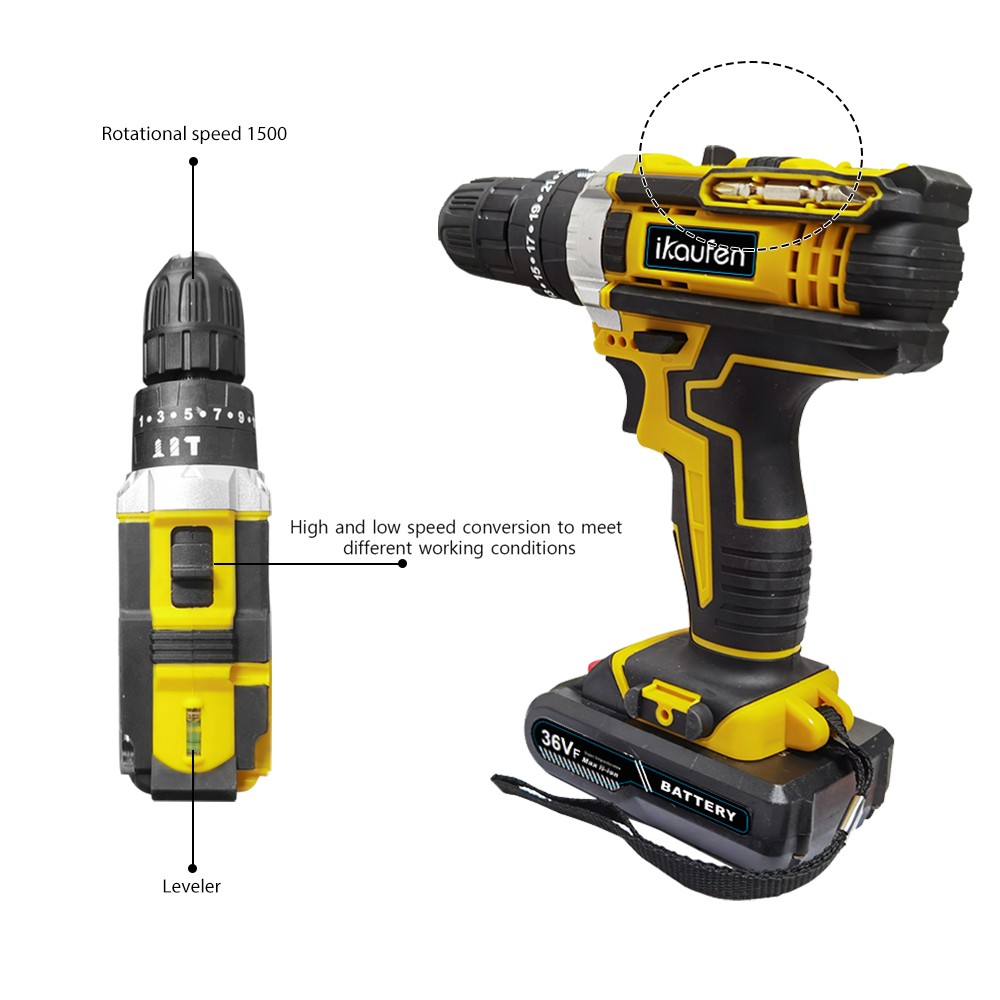36V Cordless Impact Driver Hammer Drill Combo Kit with 2 Battery & Charger B01