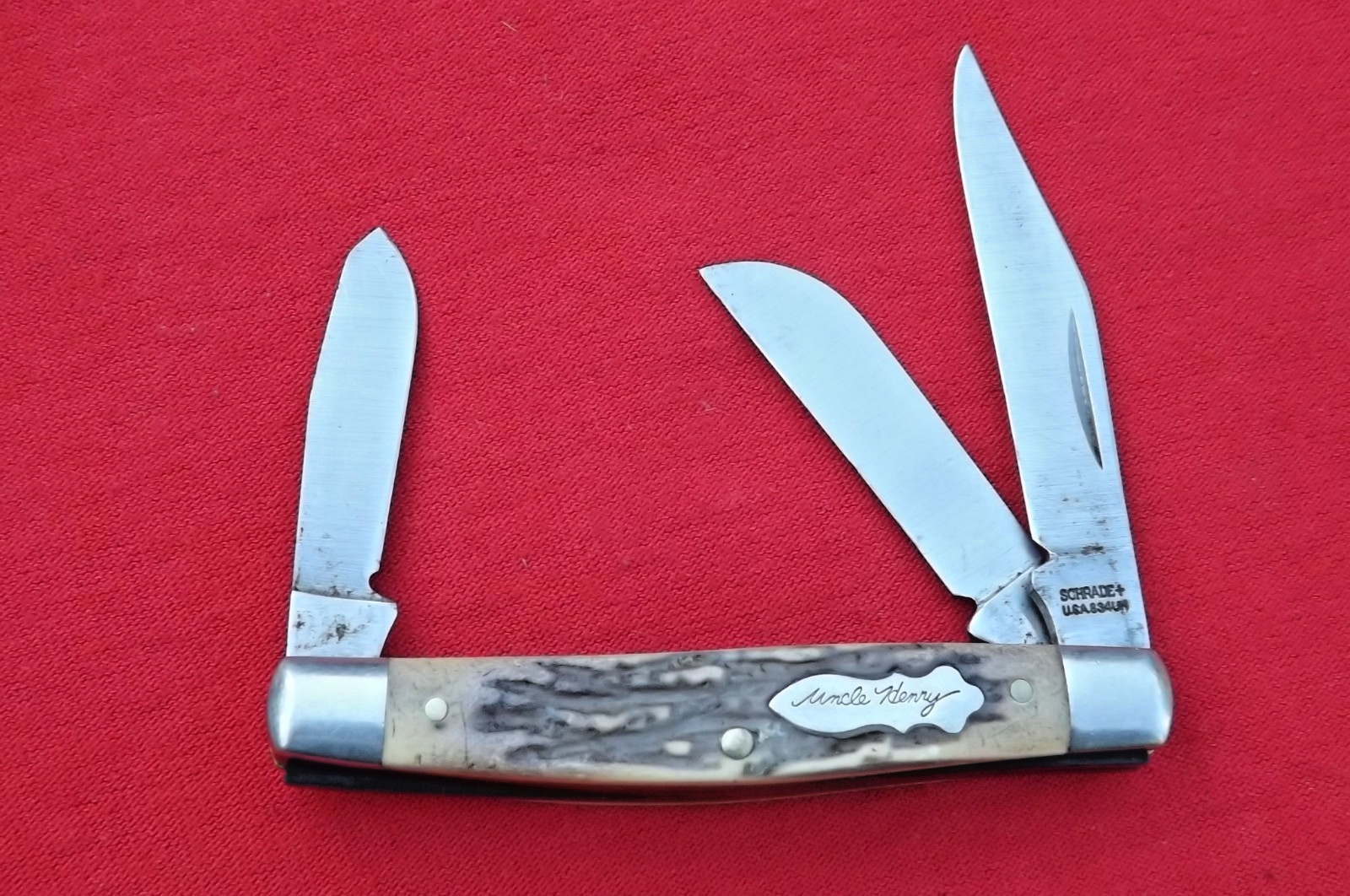 OLDER Schrade USA Uncle Henry 834 UH Rancher Pocket Knife Staglon Handles USER