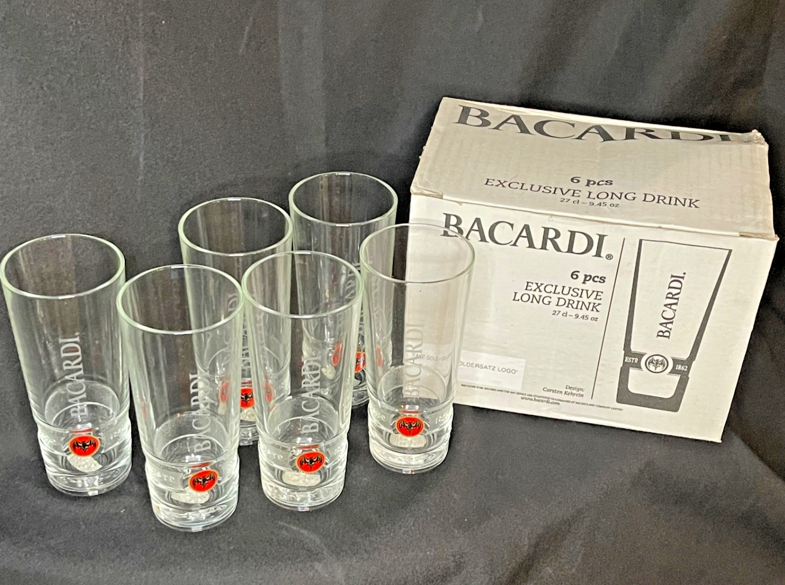 Set Of 6 Bacardi Rum Cocktail Highball Drinking Glasses by Rastal Italy – NIB