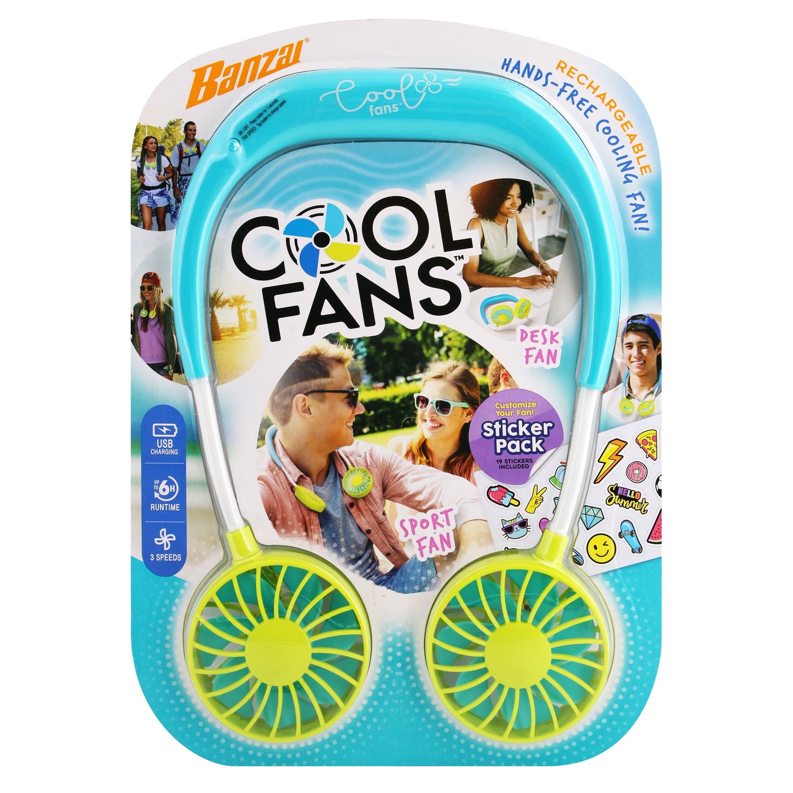 Wearable Rechargeable & Personal Cool Fans W/ 3 Speeds & Sticker Included Ages
