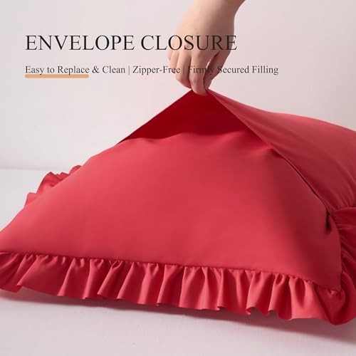 Ruffled Pillowcases, Standard Pillow Shams 20×26 Set 26″ x 20″ (Pack of 2) Red