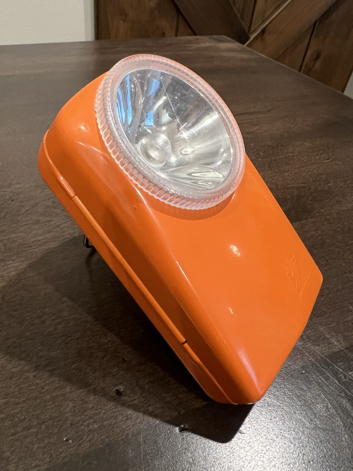 VTG Orange Metal Wonder Light Flashlight Torch Made In France Battery Powered!