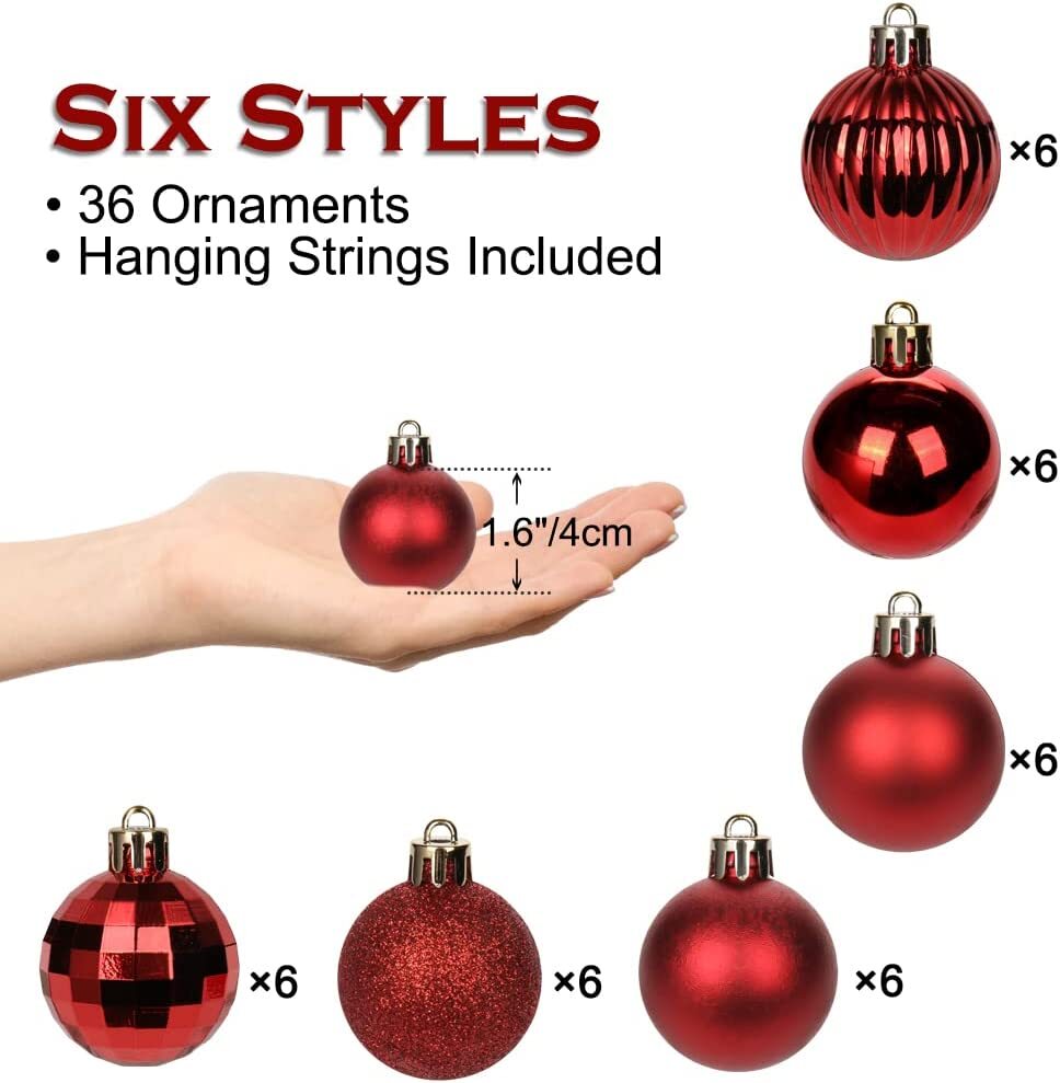36Pcs Christmas Balls Shatterproof Xmas Tree Ornaments Hanging Balls Decor USA