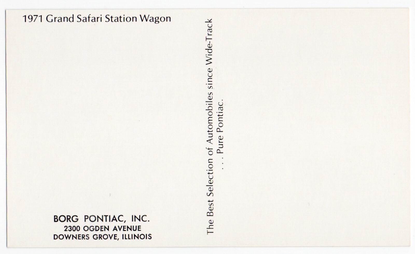 1971 PONTIAC Grand Safari “Woodie” Wagon: Original Dlr Promo POSTCARD Unused