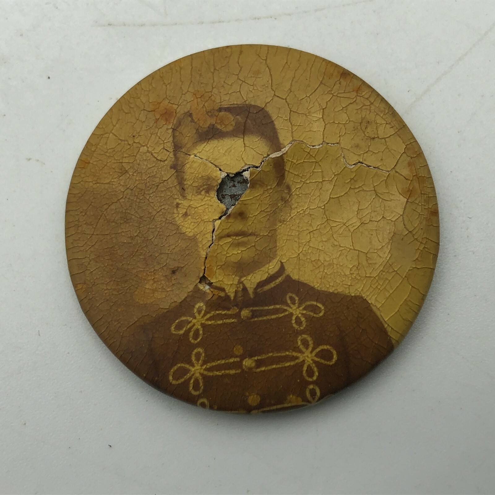 Soldier Pinback Button Missing Pin Rough BAD Poor Vintage Antique Original