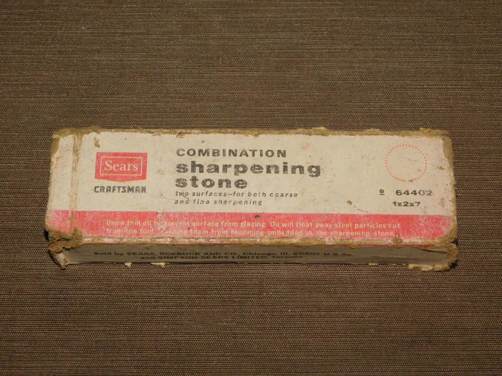 VINTAGE 7″ LONG KNIFE BLADE SEARS CRAFTSMAN COMBINATION SHARPENING STONE