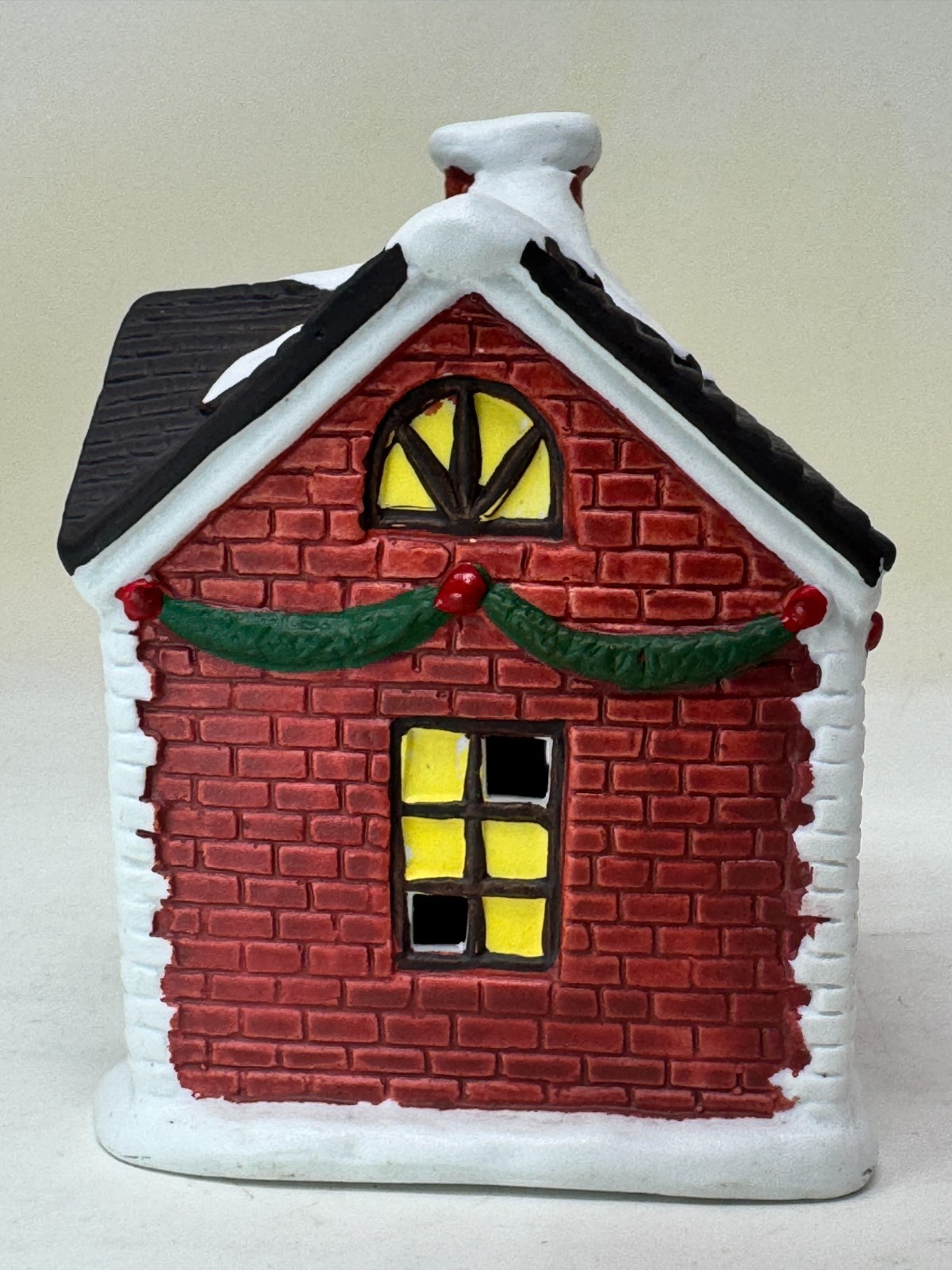 Christmas Village Grocery Store Ceramic House Red Brick Snow Holiday Decor