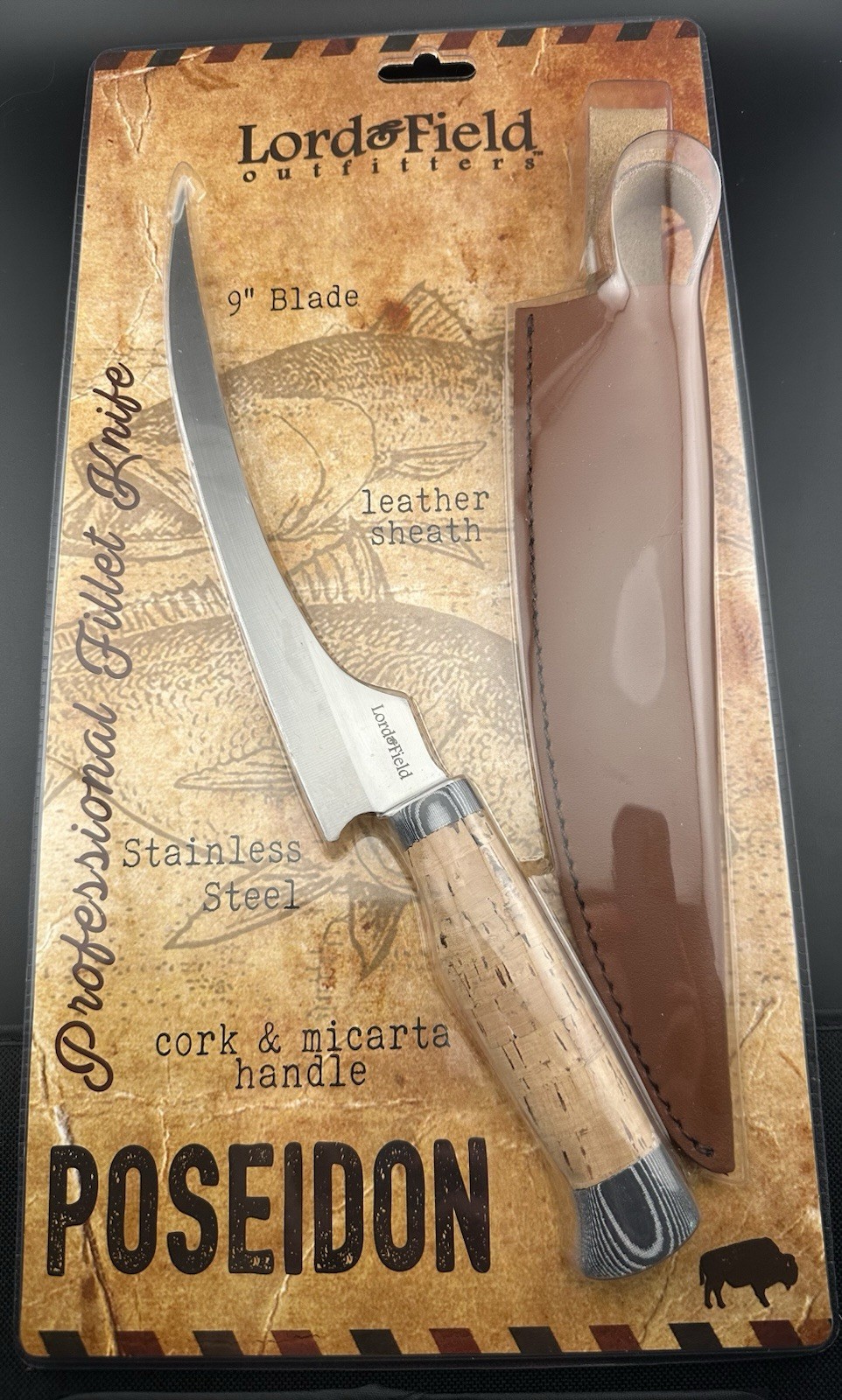 Lord & Field Poseidon Professional Filet Knife – 440C Stainless Steel 9″ Blade
