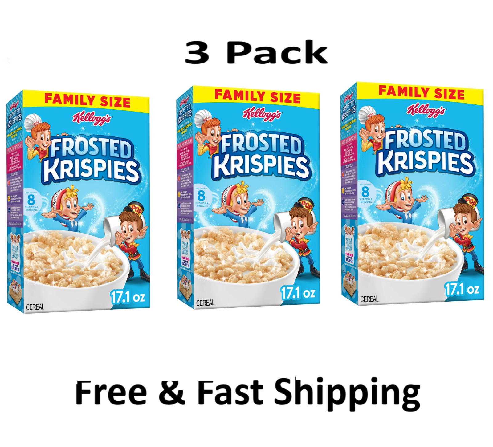 Kellogg’s Frosted Krispies breakfast Cereal kids Snacks Family 17.1oz 3 Pack…