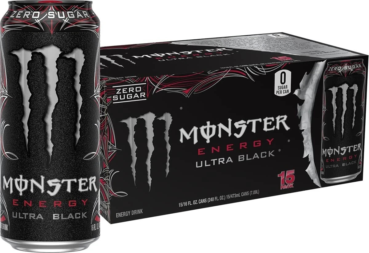 Monster Energy Ultra Black Sugar Free Energy Drink 16 Ounce Pack of 15