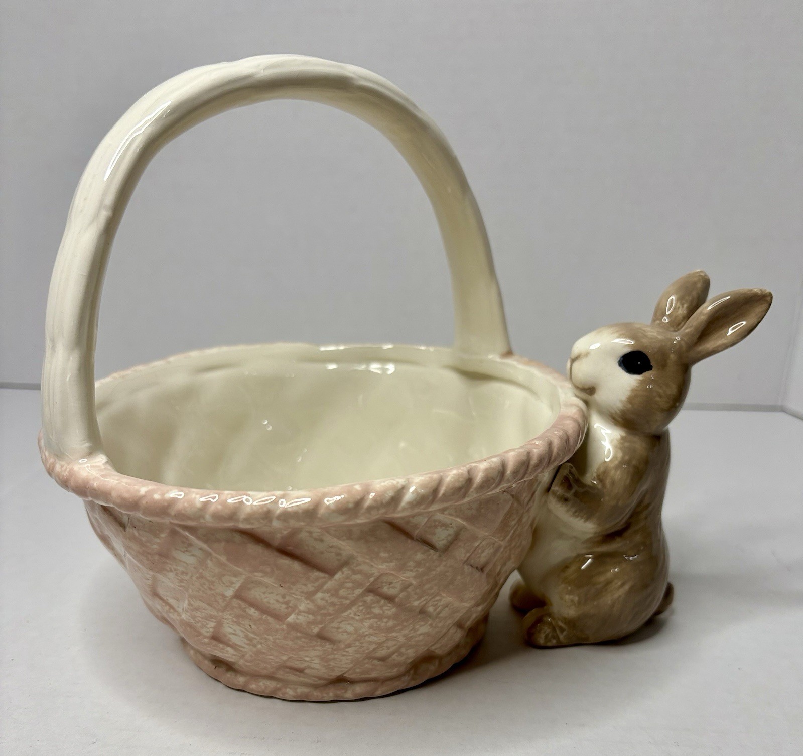 Bunny Rabbit Basket Southern Home Decor Easter Ceramic Earthenware