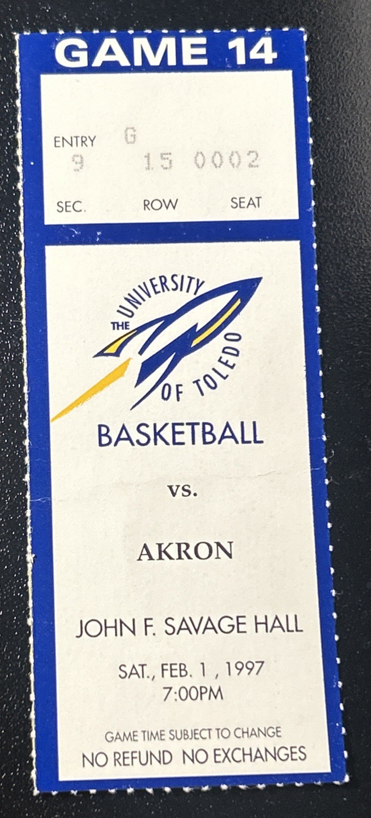 1997 University Of Toledo Rockets Vs. Akron Zips Basketball Feb. 1 Ticket Stub