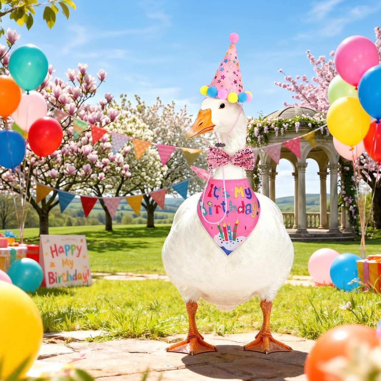 GEEHUA 3PCS Porch Goose Birthday Outfit, 23″& 17″ 23″ & 17″, pink