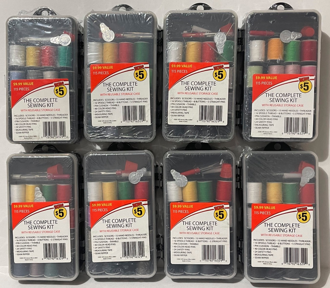 8 X THE COMPLETE SEWING KIT – 115 PIECES EACH WITH REUSABLE STORAGE CASE