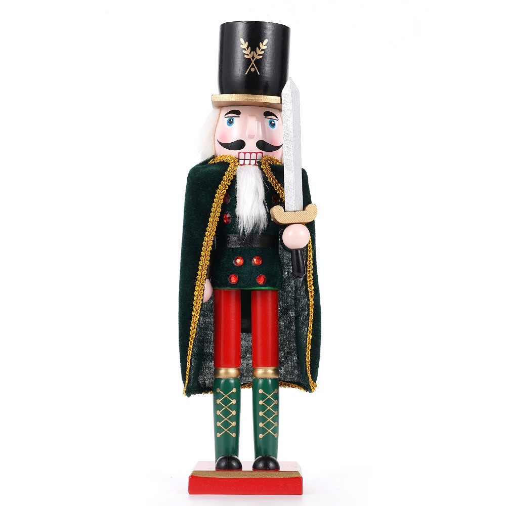 15” Sword Nutcracker Soldier Wooden Christmas Vintage Decor Gift Green Cloak US