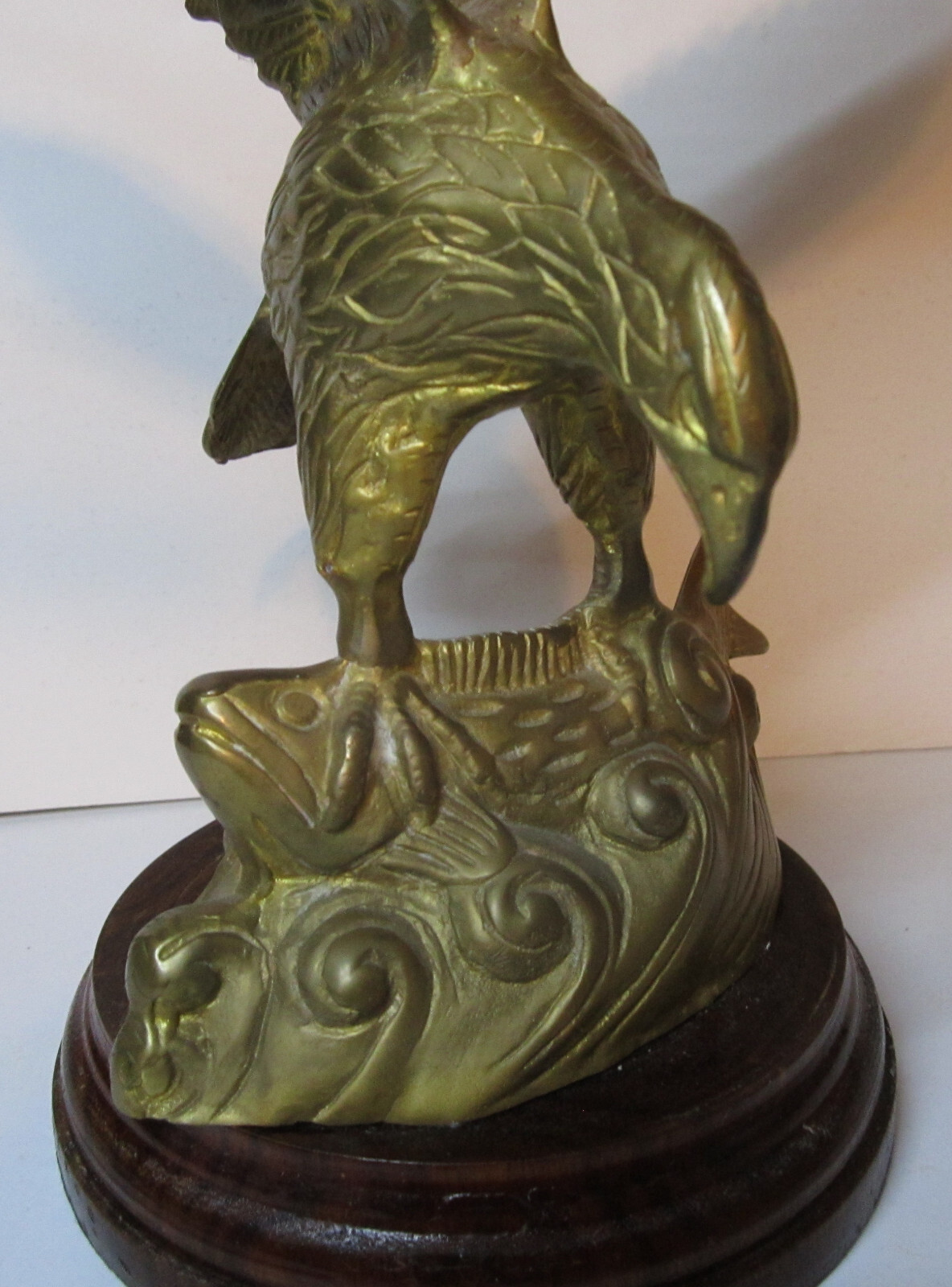Large Brass Eagle Catching Fish Statue 11″ Wing Span India 4.2 Pounds India