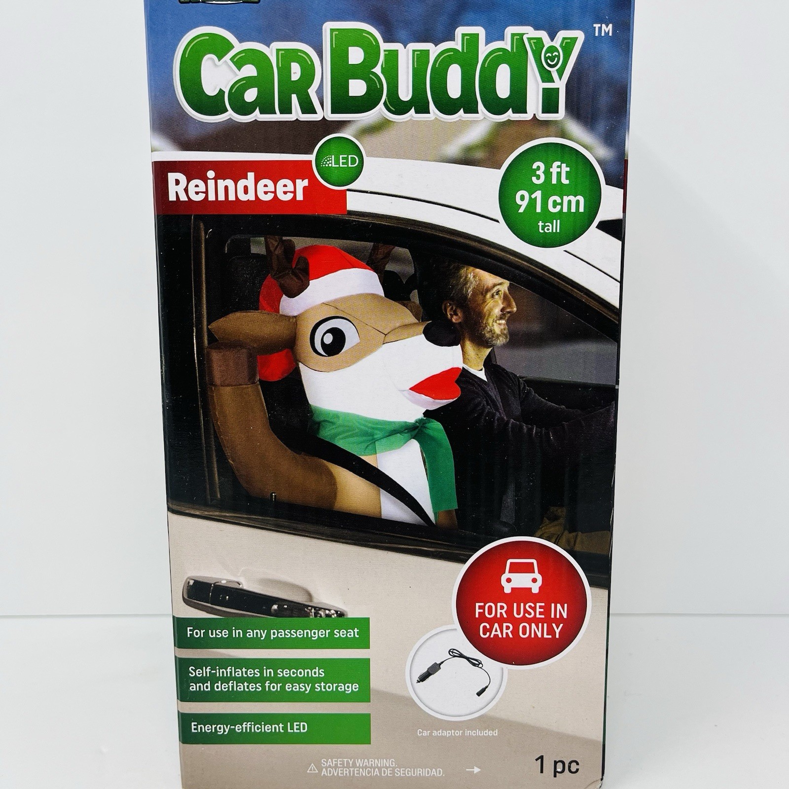 Gemmy Airblown Christmas Inflatable Reindeer Car Buddy 3 FT Energy Efficient LED