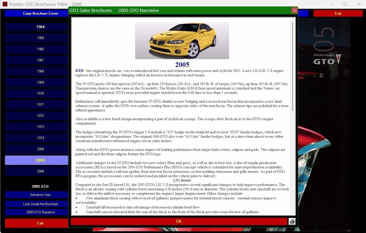 Pontiac GTO Sales Brochures 1964-2006