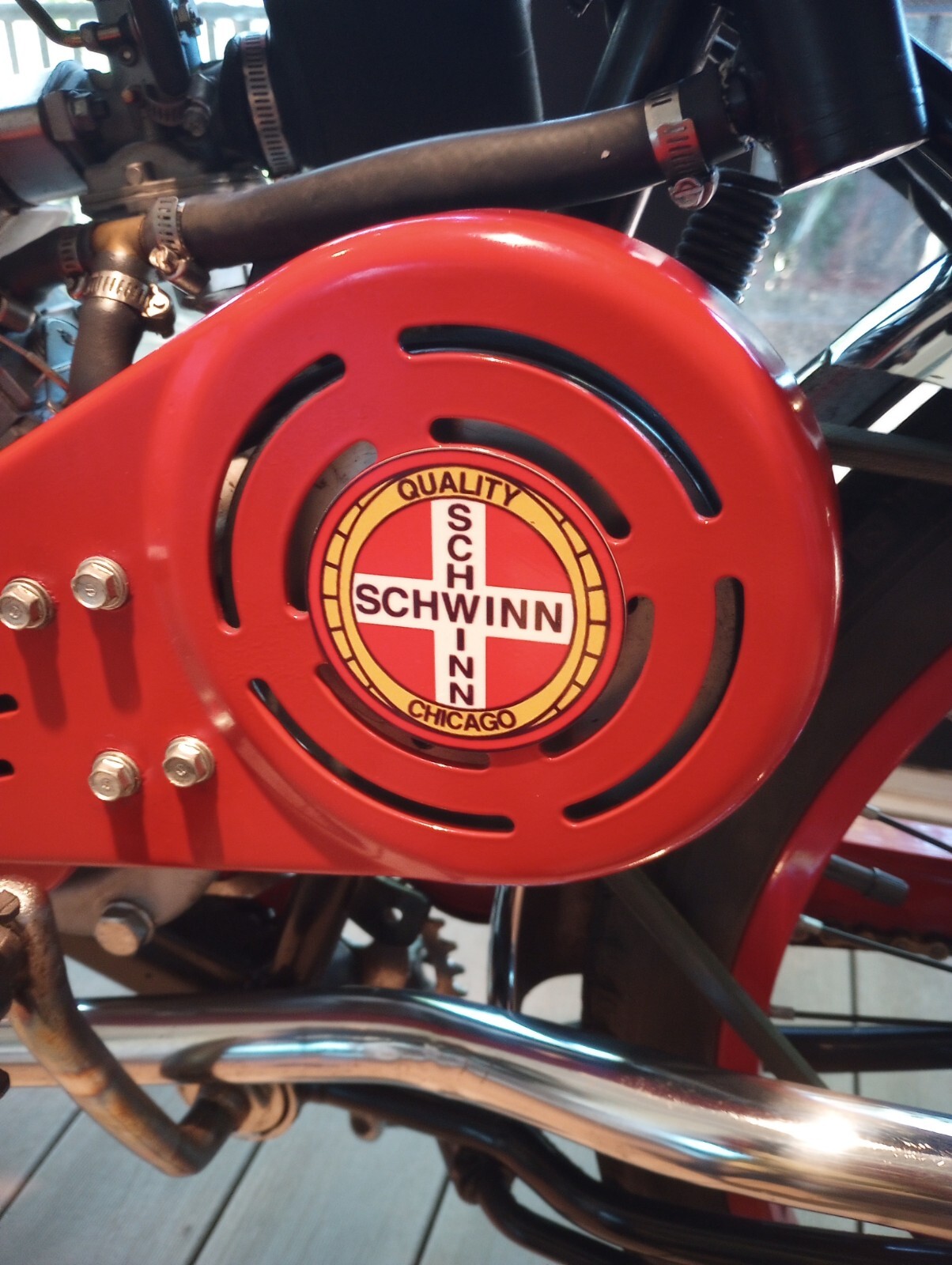 Schwinn bicycle Whizzer motorbike logo Aluminum disc Badge 3″ diameter