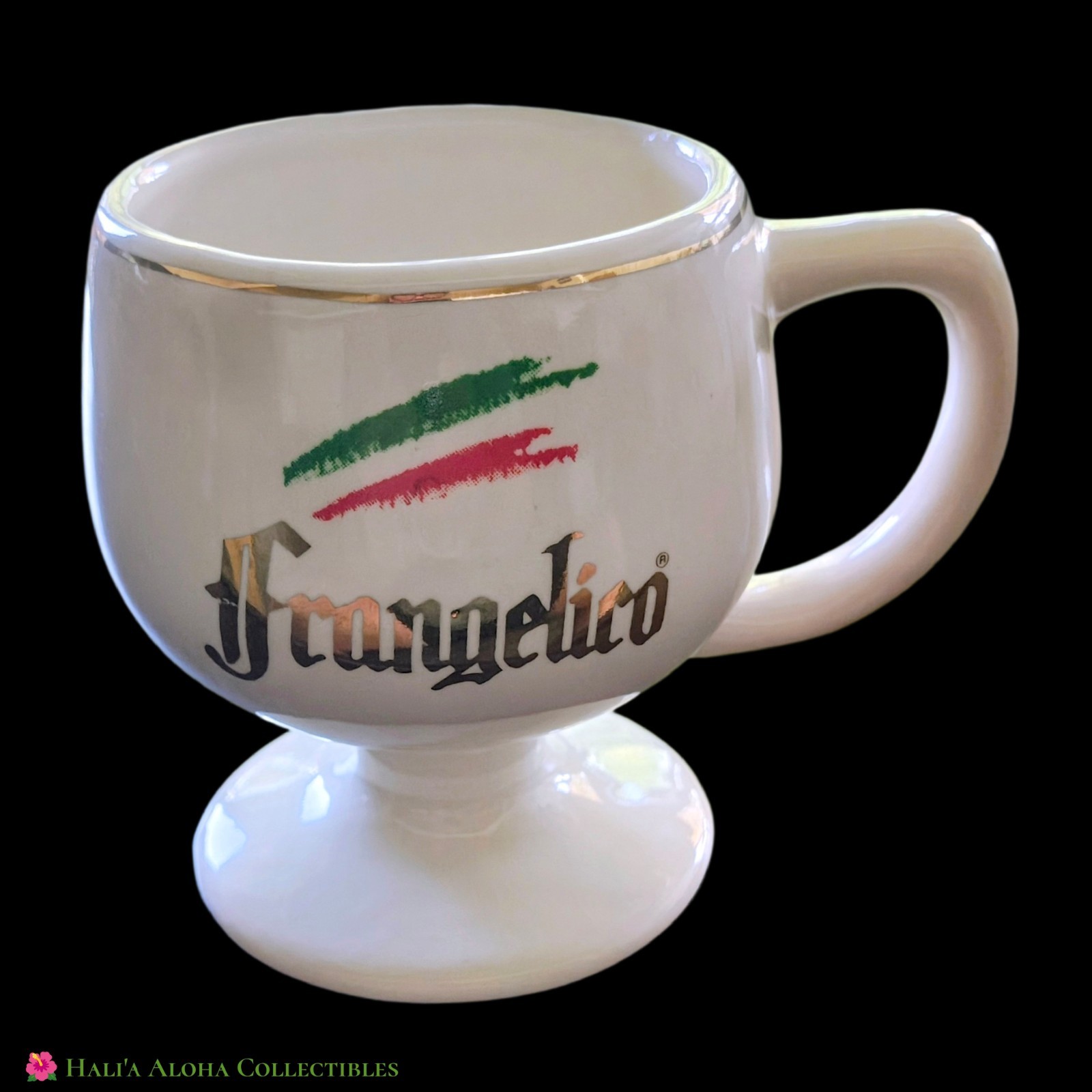 VINTAGE Frangelico Liqueur Ceramic Gold Trim Espresso Coffee Pedestal Mug Italy